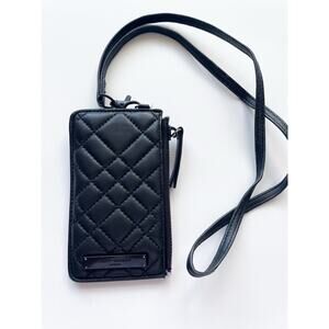 Kurt Geiger London Black Quilted Leather Card Case Lanyard Strap